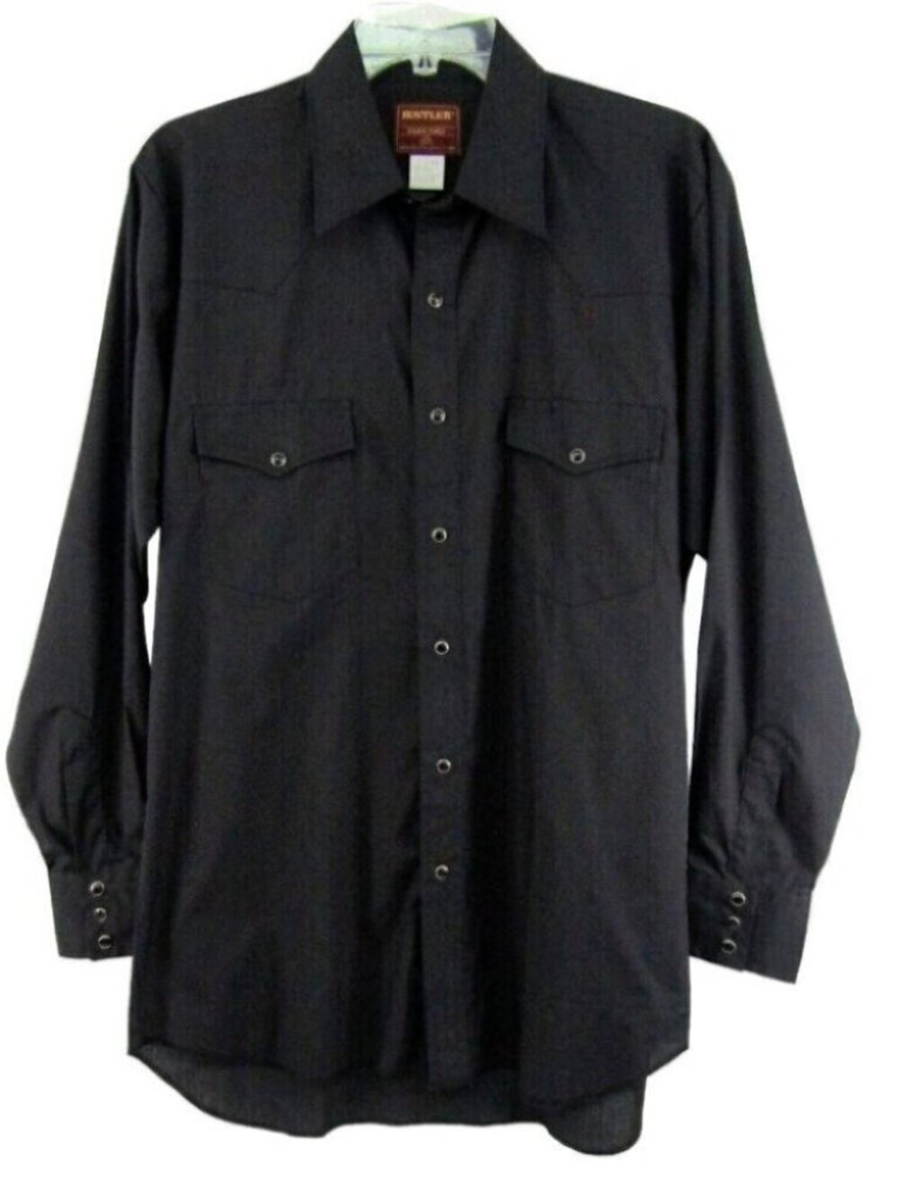 Vintage Rustler X Long Tails Black Shirt Mens Size 15.5 Pearl Snap Long Sleeve